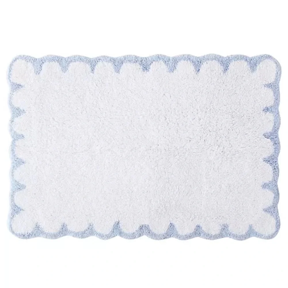 PERI HOME NWT Scallop Cotton Bath Rug -blue/white -30